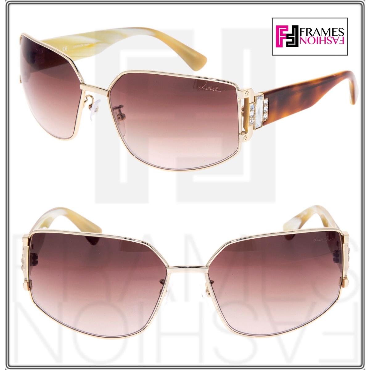 Lanvin LN020S Rose Gold Metal Brown Tortoise Horn Wrap Crystal Sunglasses 020