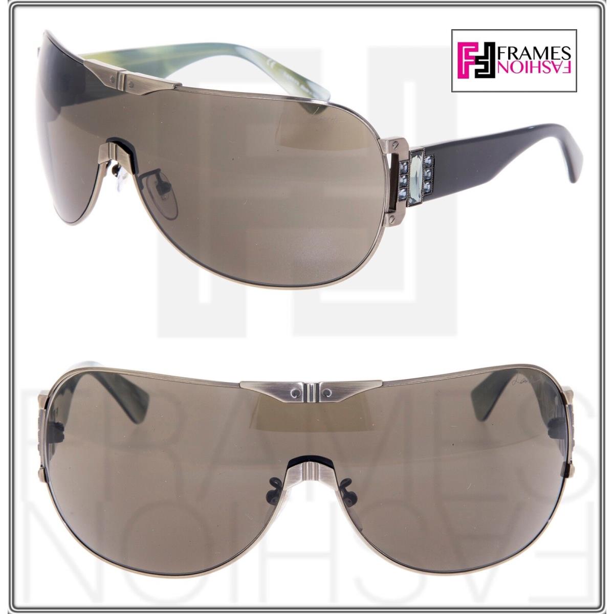 Lanvin LN027S Brushed Metal Black Bronze Horn Visor Wrap Crystal Sunglasses 027