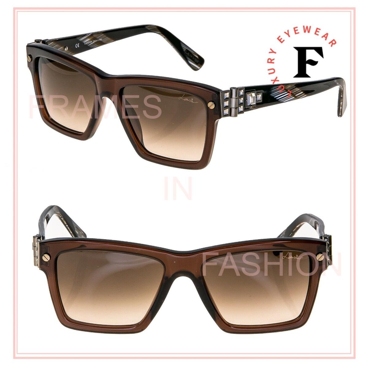 Lanvin SLN511S Horn Brown Stripe Rectangle Crystal Jewel Sunglasses 511 Unisex