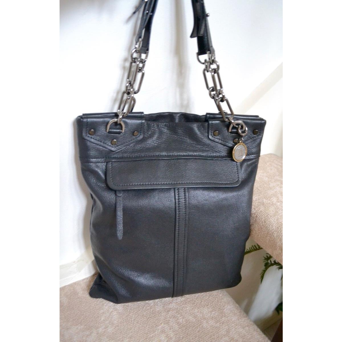 Lanvin Paris Butter Soft Leather Chain Strap Tall Slim Handbag Black