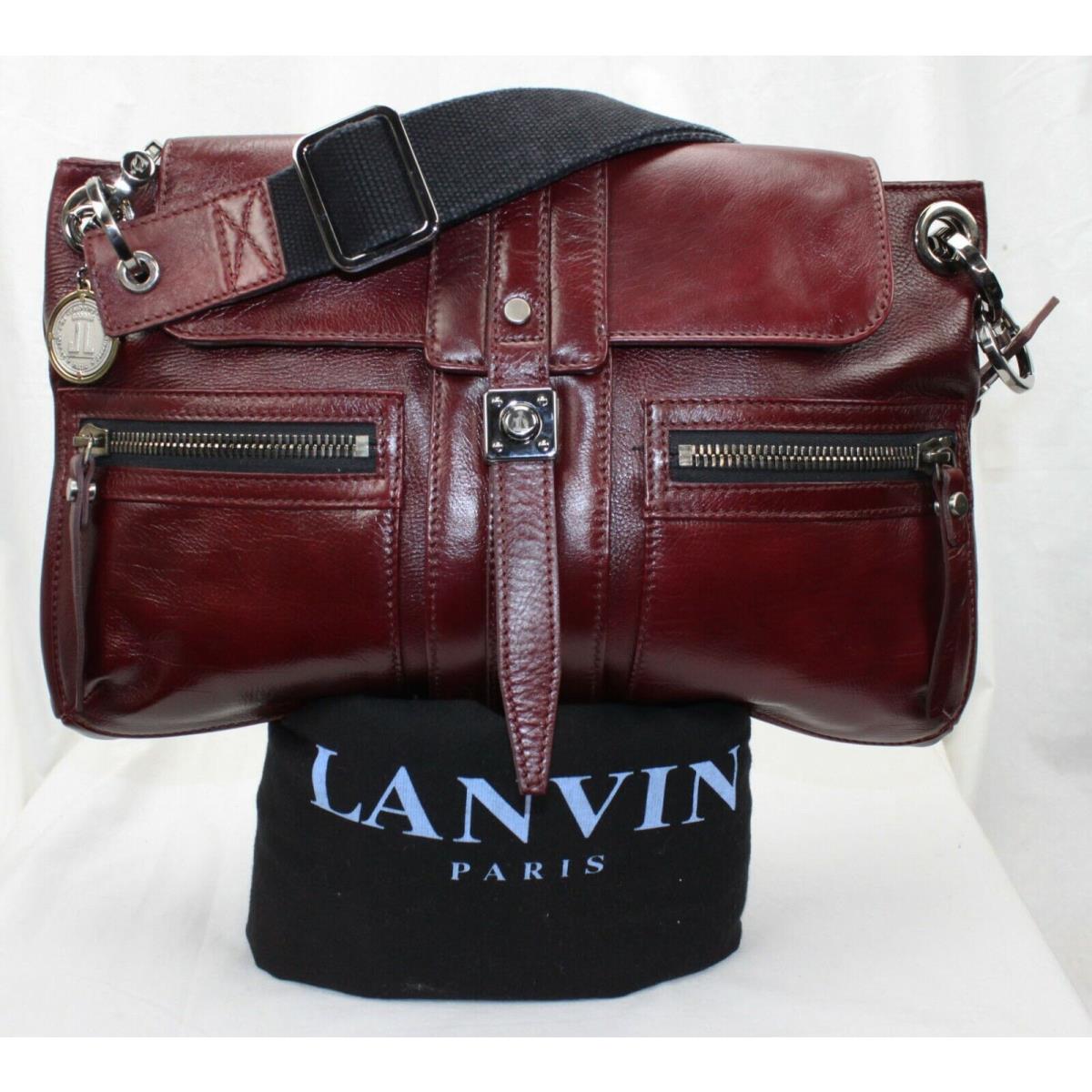 Lanvin Leather Handbag Purse Hero Leather Burgandy Red Adj Strap Shoulder Hobo