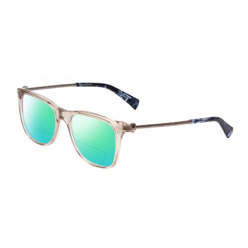 John Varvatos V418 Womens Polarized Bifocal Sunglasses Smoke Crystal/silver 52mm Green Mirror