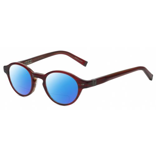 John Varvatos V356 Round Polarized Bi-focal Sunglasses Crystal Red Marble 43 mm Blue Mirror