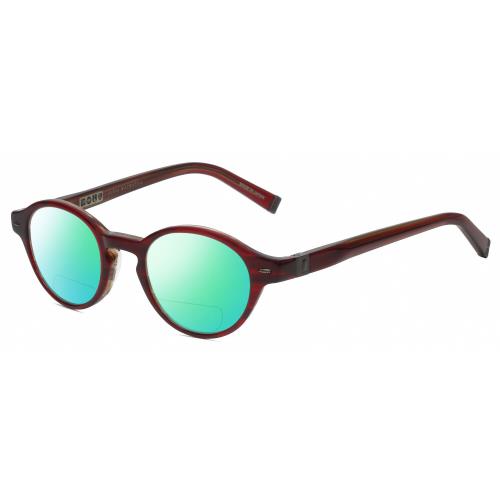 John Varvatos V356 Round Polarized Bi-focal Sunglasses Crystal Red Marble 43 mm Green Mirror