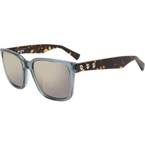 John Varvatos Sunglasses SJV554 56mm Blue Crystal Skulls Silver Mirror