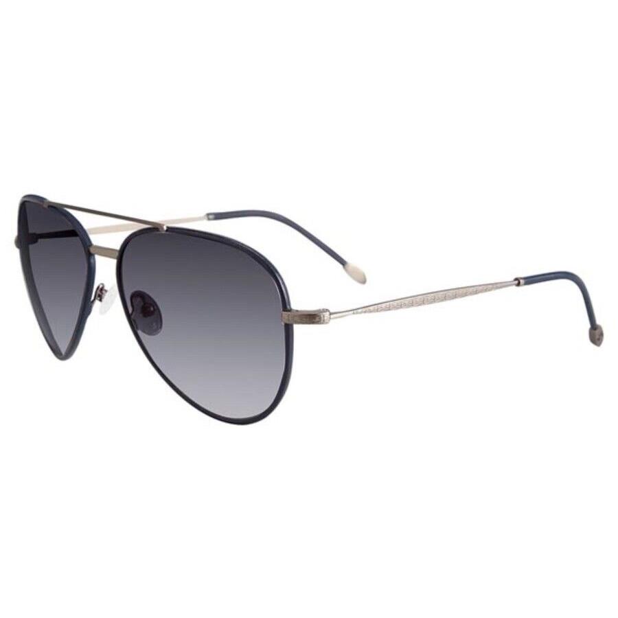 John Varvatos Sunglasses V512 60mm Dark Gunmetal w Blue Leather Blue Gradient - Frame: Dark Gunmetal, Lens: Blue Gradient