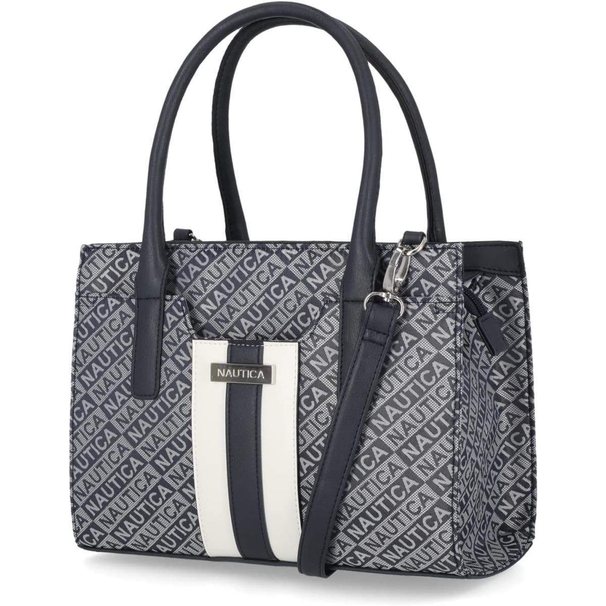 Nautica Womens Sandy Jr. Top Handel Satchel with Removable Crossbody Strap Indigo Jacquard