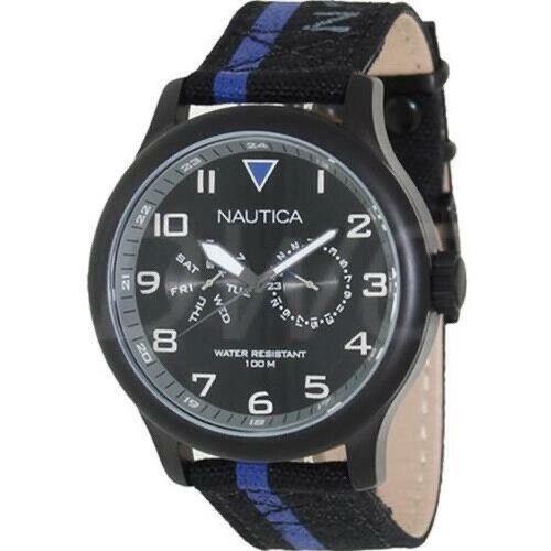 Nautica Men`s N15619G Classic Analog Black Blue Nylon Band Wrist Watch