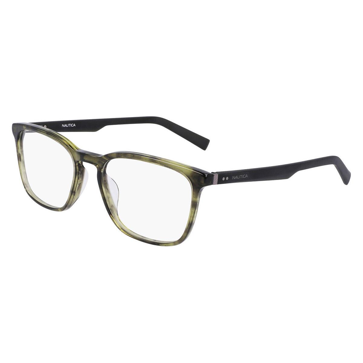 Nautica N8171 Eyeglasses Men Olive Horn Rectangle 55mm - Frame: Olive Horn, Lens: Demo