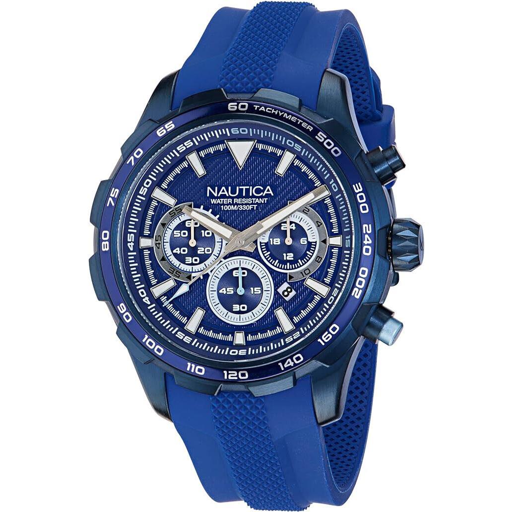 Nautica Chrono Blue Silicone Strap Watch 46mm Stainless Steel NAPNSF305 Nst