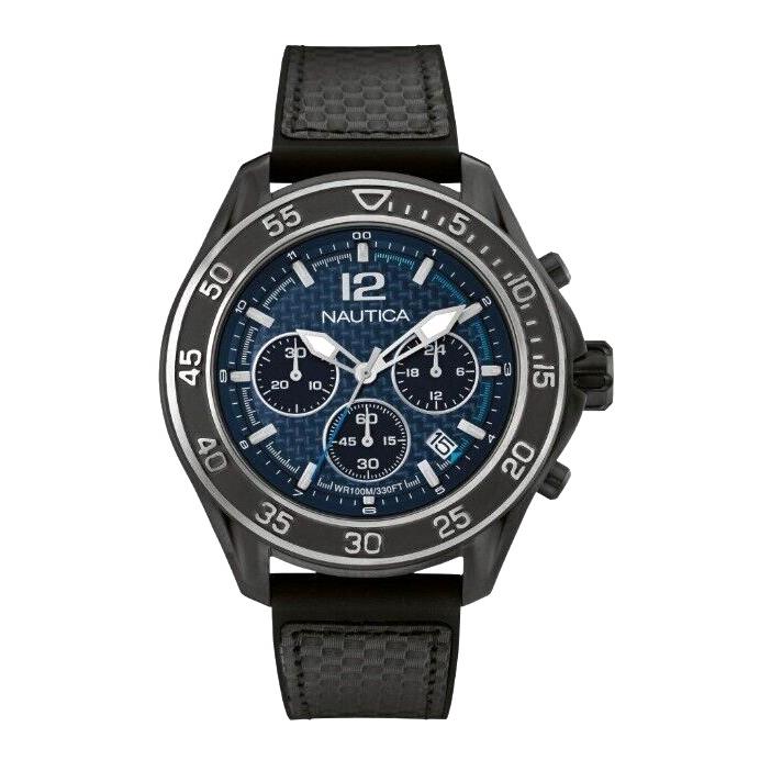 Nautica Nmd Blue Dial Chronograph Black Carbon Fiber Dial Men`s Watch NAD25506G