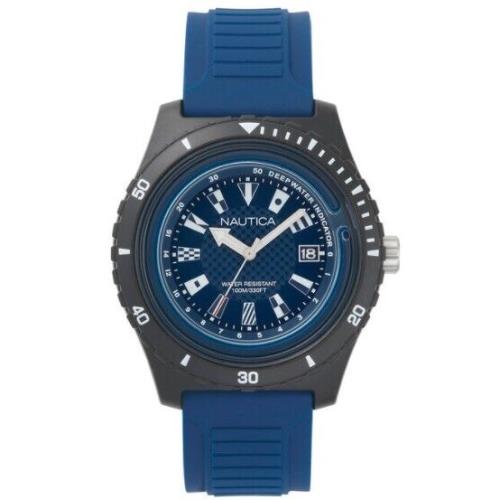 Men`s Nautica Ibiza Black and Blue Silicone Strap 44mm Watch NAPIBZ008