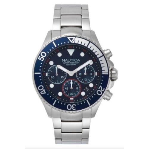 Nautica Westport 44mm Chronograph Blue Dial Men`s Steel Case Watch NAPWPC006