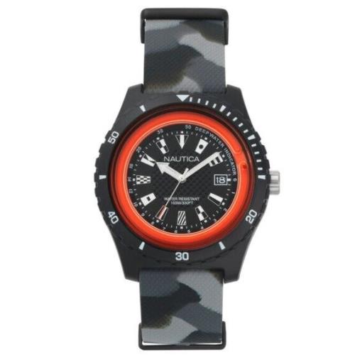 Nautica Surfside Black and Red Dial Camouflage Rubber Band Men`s Watch NAPSRF005