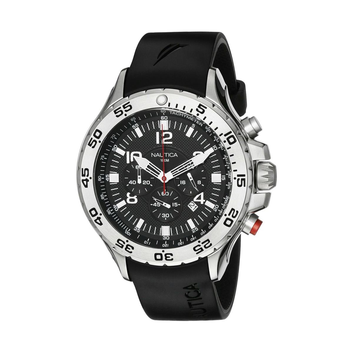 Nautica Men`s N14536 Nst Stainless Steel Watch with Black Resin Band