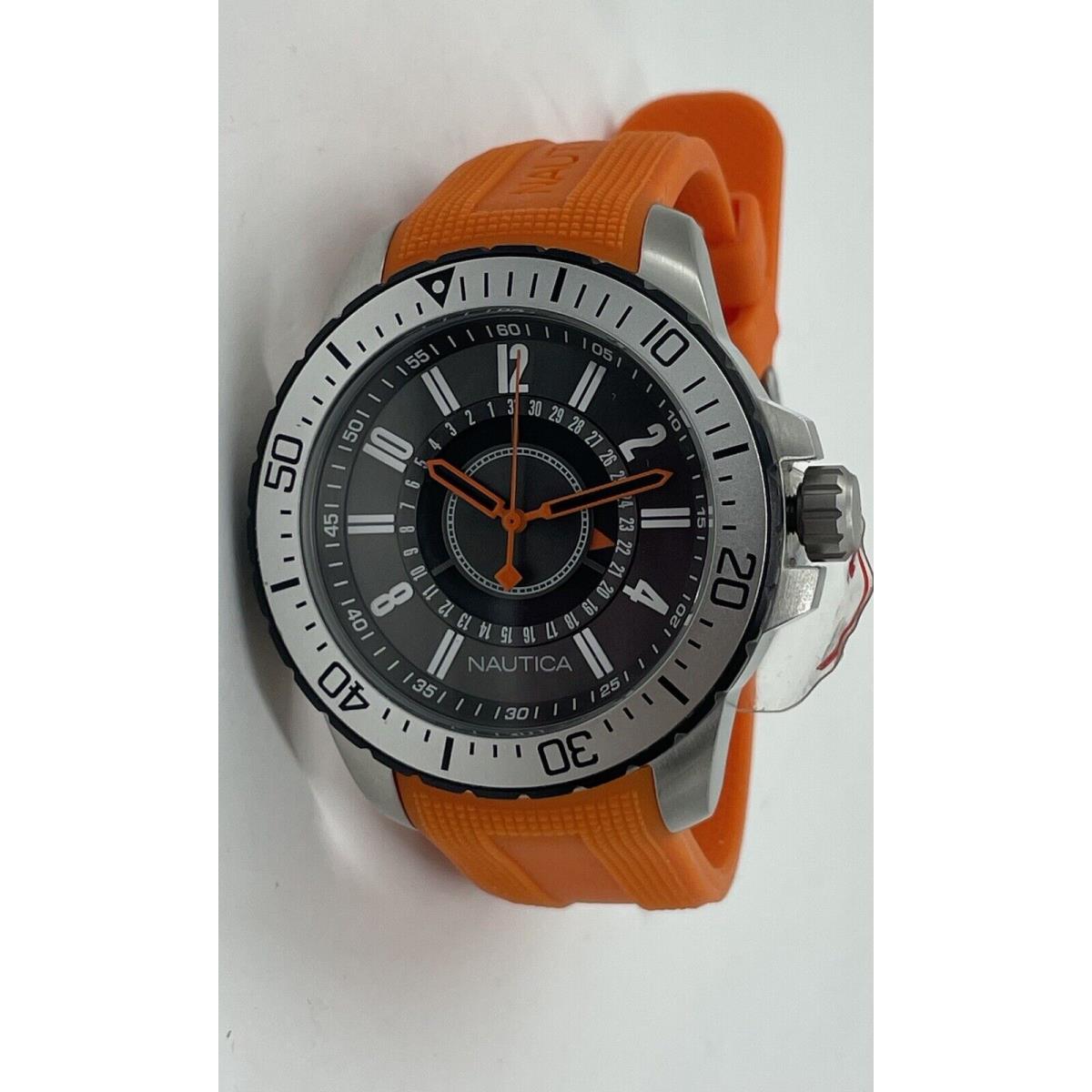 Nautica Nst 15 Men`s Black Dial Watch Orange Rubber Strap Diver A14662G N14662G