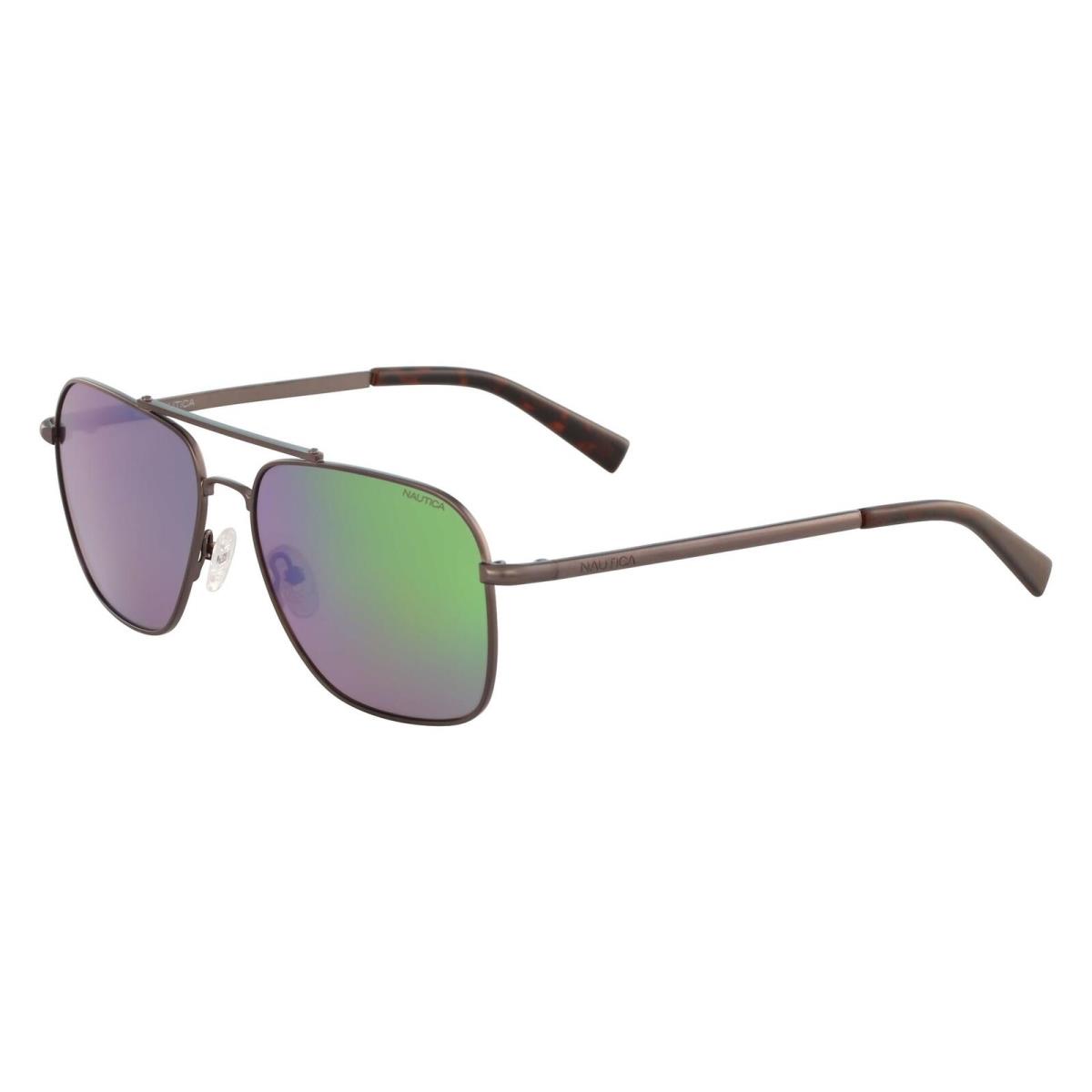 Nautica N4637SP 030 Polarized Gunmetal Sunglasses with Green Mirror Lenses