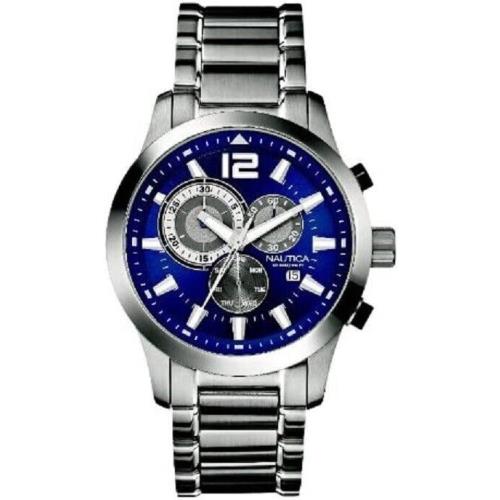 Nautica Men`s N17548G Ncs 600 Chronograph Blue Dial Steel Bracelet Watch - Blue