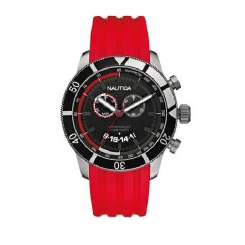 Nautica Nsr Silver+black Tone Orange Silicone Band Chrono WATCH-A17584G