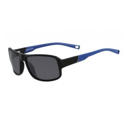 Nautica N6210 001 Shiny Black Blue Grey Polarized Unisex Sunglasses 59mm - Frame: Gray, Lens: Gray