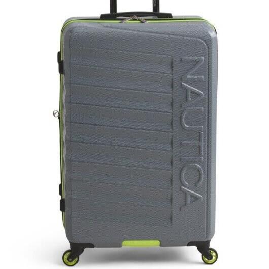 Nautica 29in Gray Striped Logo Print Expandable Hardcase Spinner