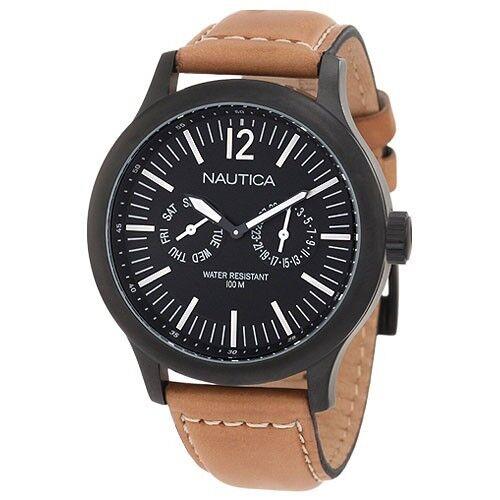 Nautica Light Brown/tan Leather Band+black Dial+day+date WATCH-N13602G