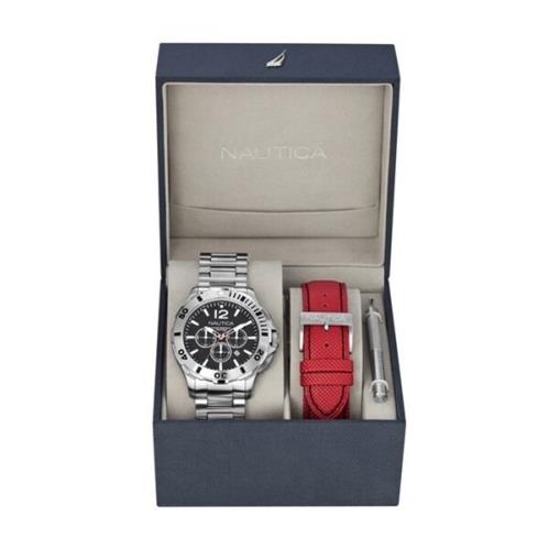 Nautica Men`s N23519G Bfd 101 Sporty Stainless Steel Red Polyurethane Black Dial