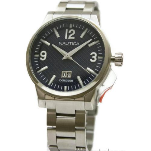 Nautica Navy Blue Dial Solid Steel Date Men Dress Watch 45 mm N18596G