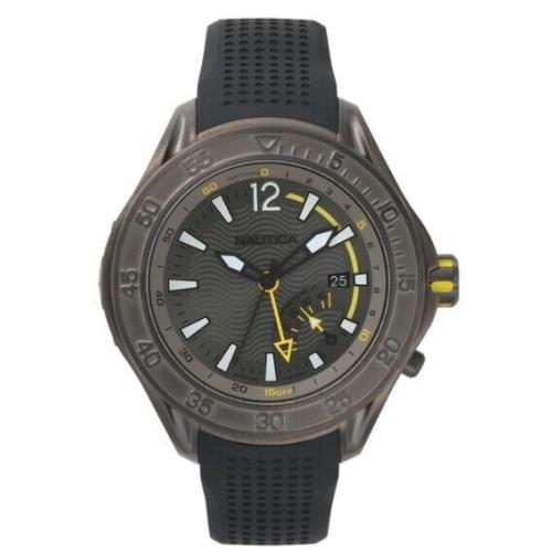 Nautica Breakwater 50mm Black Silicone Gunmetal Case Men`s Diver Watch NAPBRW003