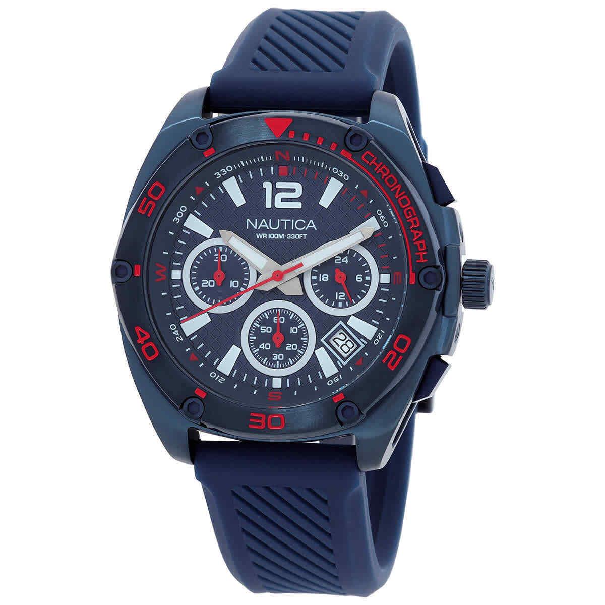 Nautica Tin Can Bay Chronograph Quartz Blue Dial Men`s Watch NAPTCS303