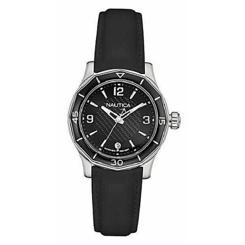 Nautica Women`s Watch Black Dial Stainless Steel Leather Band 36mm NAD13538L