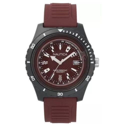 Nautica Ibiza Brown Silicone 46mm Deepwater Indicator Men`s Watch NAPIBZ010