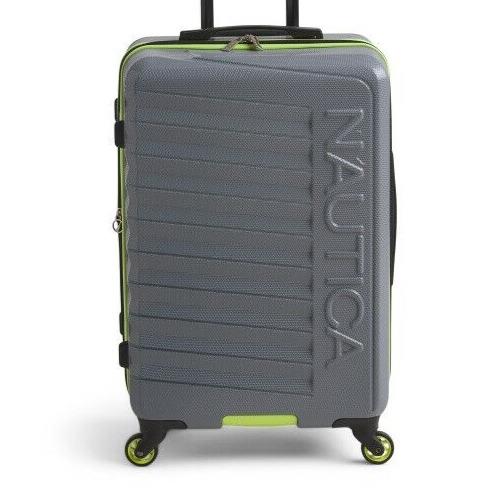 Nautica 25in Gray Striped Logo Print Expandable Hardcase Spinner