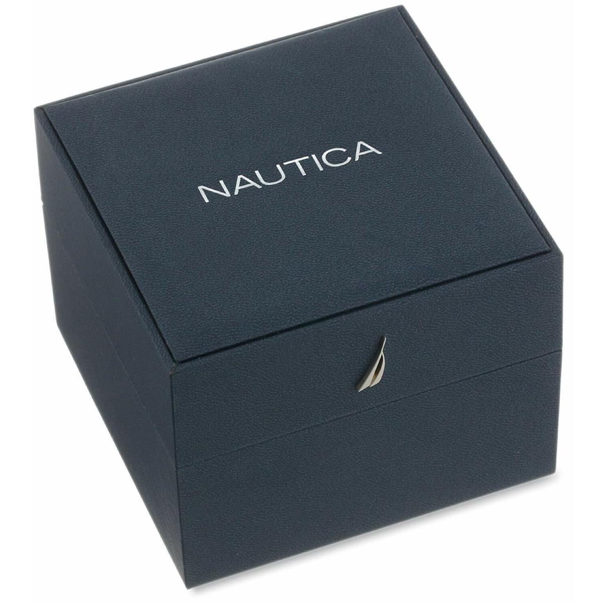 Nautica NAD13501G Stainless Steel and Leather Watch W/box Red Canvas Belt