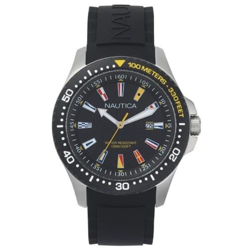 Nautica Jones Beach Black Silicone Strap 44mm Black Dial Men`s Watch NAPJBC003 - Dial: Black, Band: Black, Bezel: Black