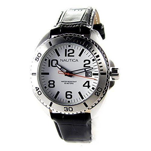 New-nautica Silver Tone Set Black Brown Leather Band White Dial Watch N11610G