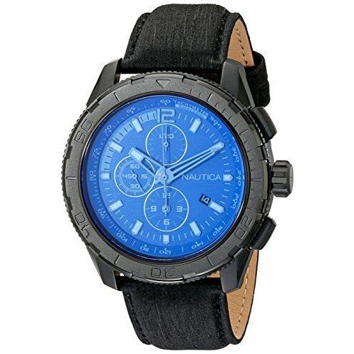 Nautica Chronograph Blue Dial SS Leather Quartz Men`s Watch NAD21504G No Box