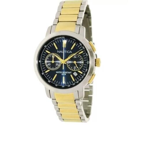 Nautica N23604M Chronograph Date Gold Silver Tone Men`s Watch - Great Gift