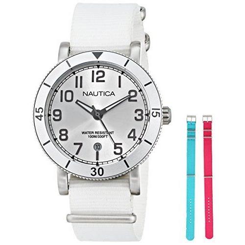 Nautica Set Silver+white Fuchsia Pink+turquoise Blue Weekendr Band WATCH-N11631M