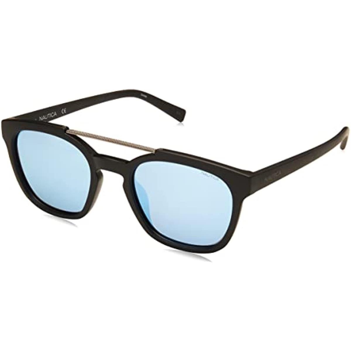 Nautica N3638SP 005 Polarized Matte Black Sunglasses with Blue Mirror Lenses