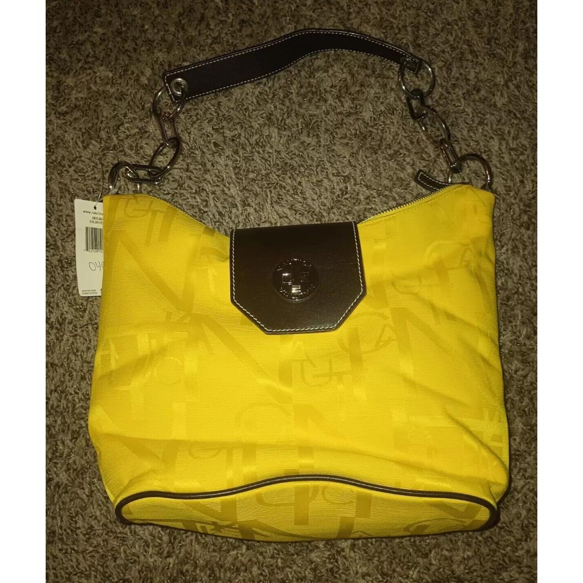 Vintage Nautica Yellow Fabric Black Leather Shoulder Bag