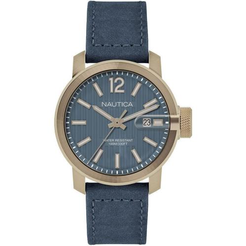 Men`s Nautica Sydney Blue Leather Strap 44mm Watch NAPSYD004