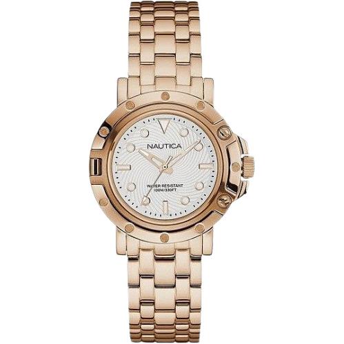 Nautica Nst 800 Women`s Watch Rose Gold Tone Stainless Steel 36mm NAD18528L - Dial: Silver, Band: Gold, Bezel: Rose Gold