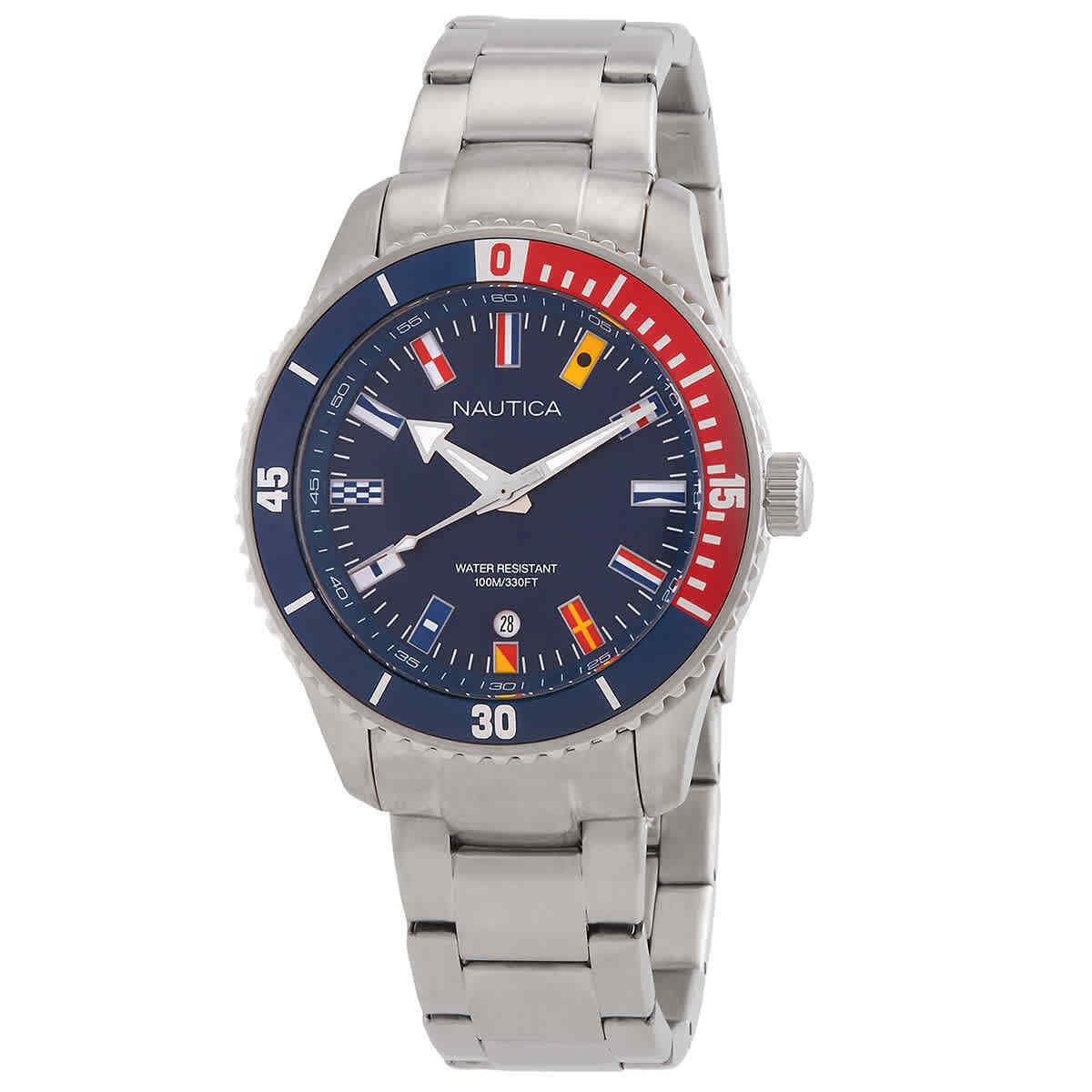 Nautica Pacific Beach Quartz Blue Dial Men`s Watch NAPPBS022 - Dial: Blue, Band: Silver-tone, Bezel: Silver-tone