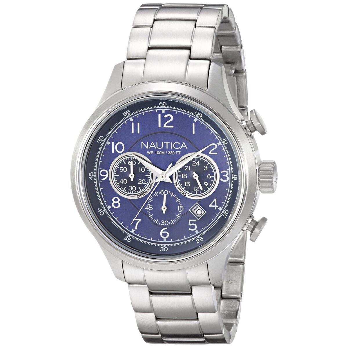 Nautica Men`s Chronograph Watch Blue Dial Stainless Steel N19630G Nct 16 Analog