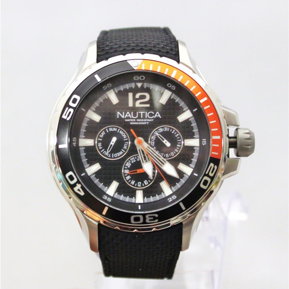 Nautica N17612G Black Orange Accent Dial Chronograph Black Band Men Watch