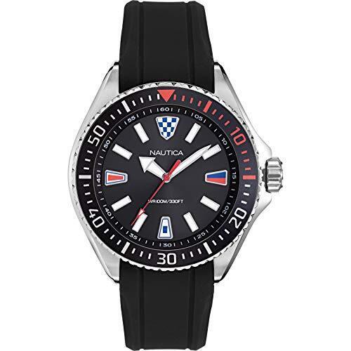 Nautica Men`s NAPCPS903 Crandon Park Black/silver Silicone Strap Watch