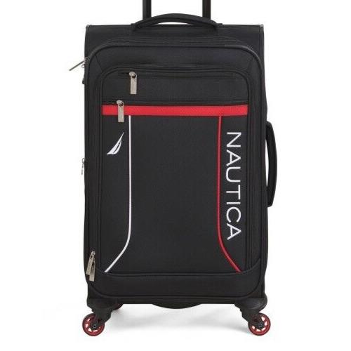 Nautica 25in Black Red Expandable Logo Print Soft Case 4 Wheel Spinner