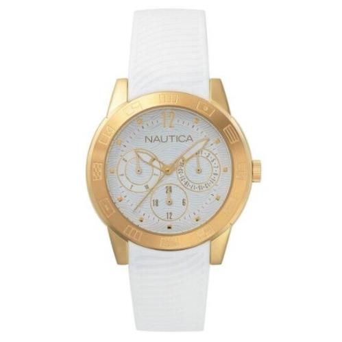 Nautica Long Beach White Rubber Strap Multi-function Women`s Watch NAPLBC002