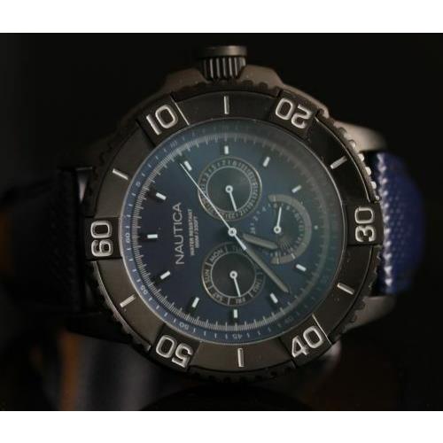 Nautica Mens Nst 501 Classic Multifunction Blue Dial Black IP Case Watch N18644G